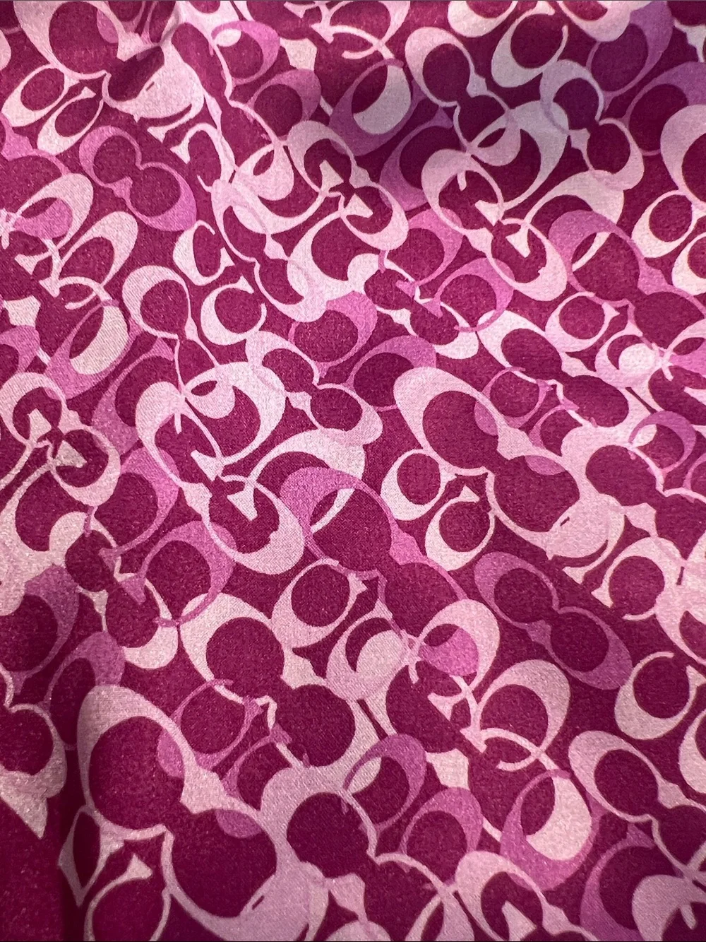 NWT COACH Pink Logo-Print Silk Scarf with Striped Border. 100% silk